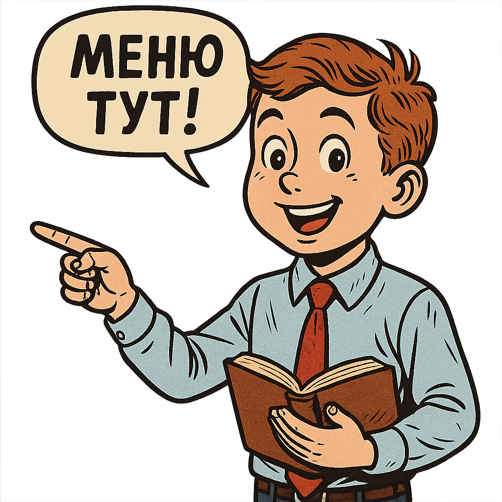 Парень, указывающий на меню